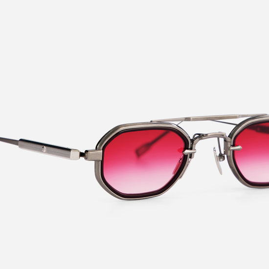 Antique silver and platinum Avior AS/P-1 sunglasses with a burgundy insert, by sato sunglasses