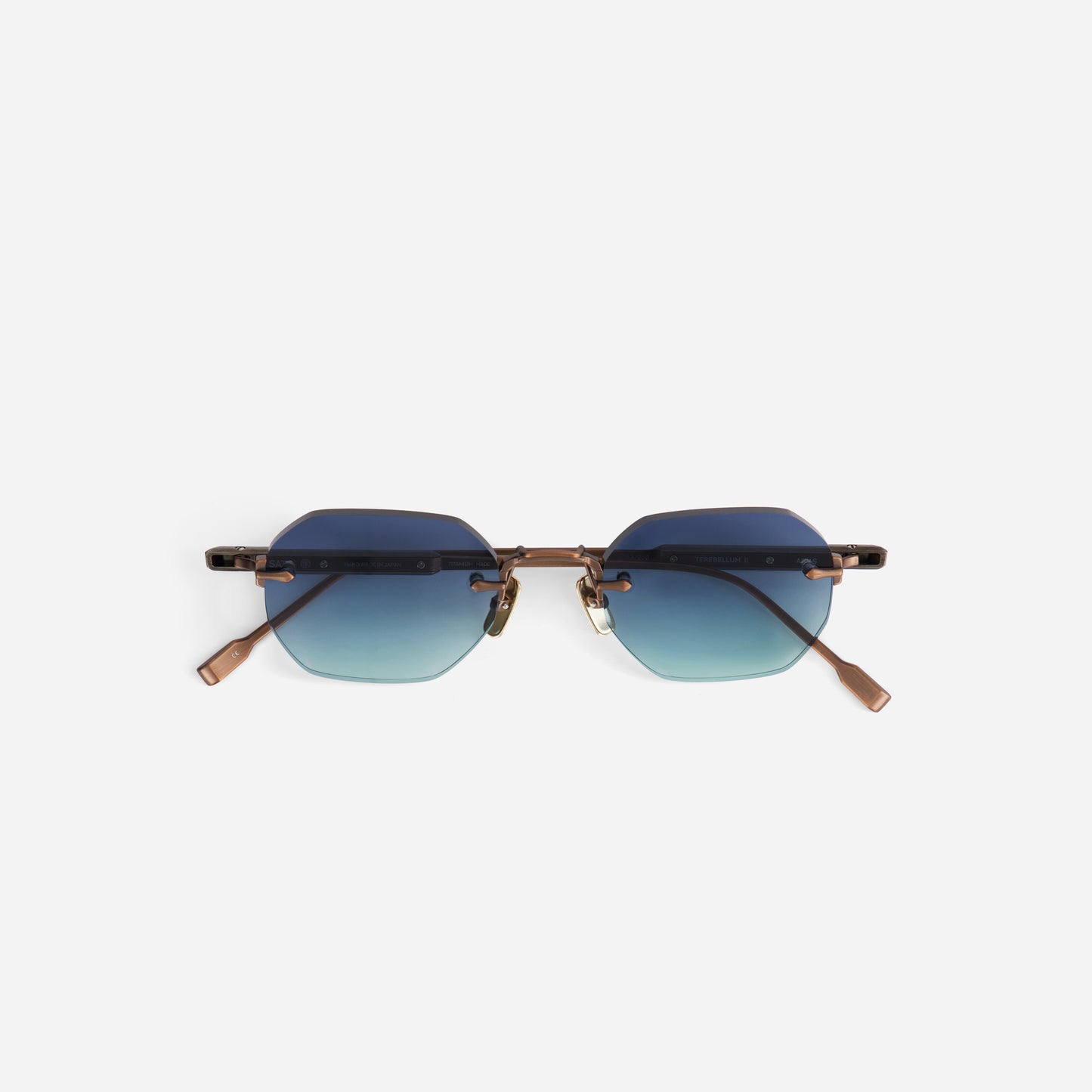 Sunglasses with gradient blue lenses and antique bronze frame