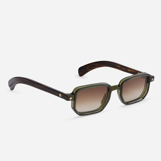 Explore the combination of a Japanese acetate frame in Hunter color with gradient brown lenses in the Ran H-1.