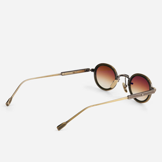 Algedi-T AG/AS-1 sunglasses, seen from the back, in antique gold and antique silver with an olive insert, crafted with small, round frames