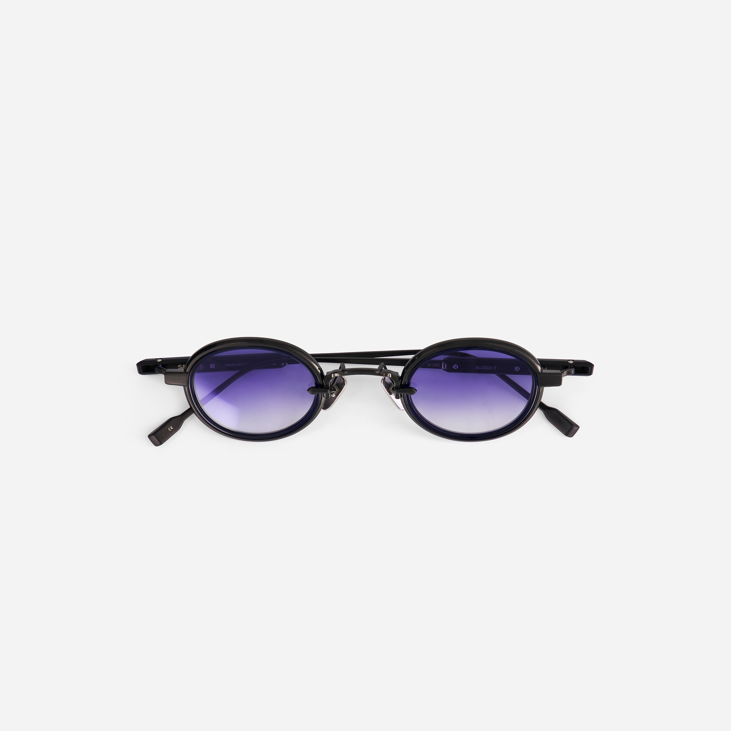 Algedi BB/B-1 sunglasses in brushed black and matte black with a midnight blue insert, offering a bold front view with striking details