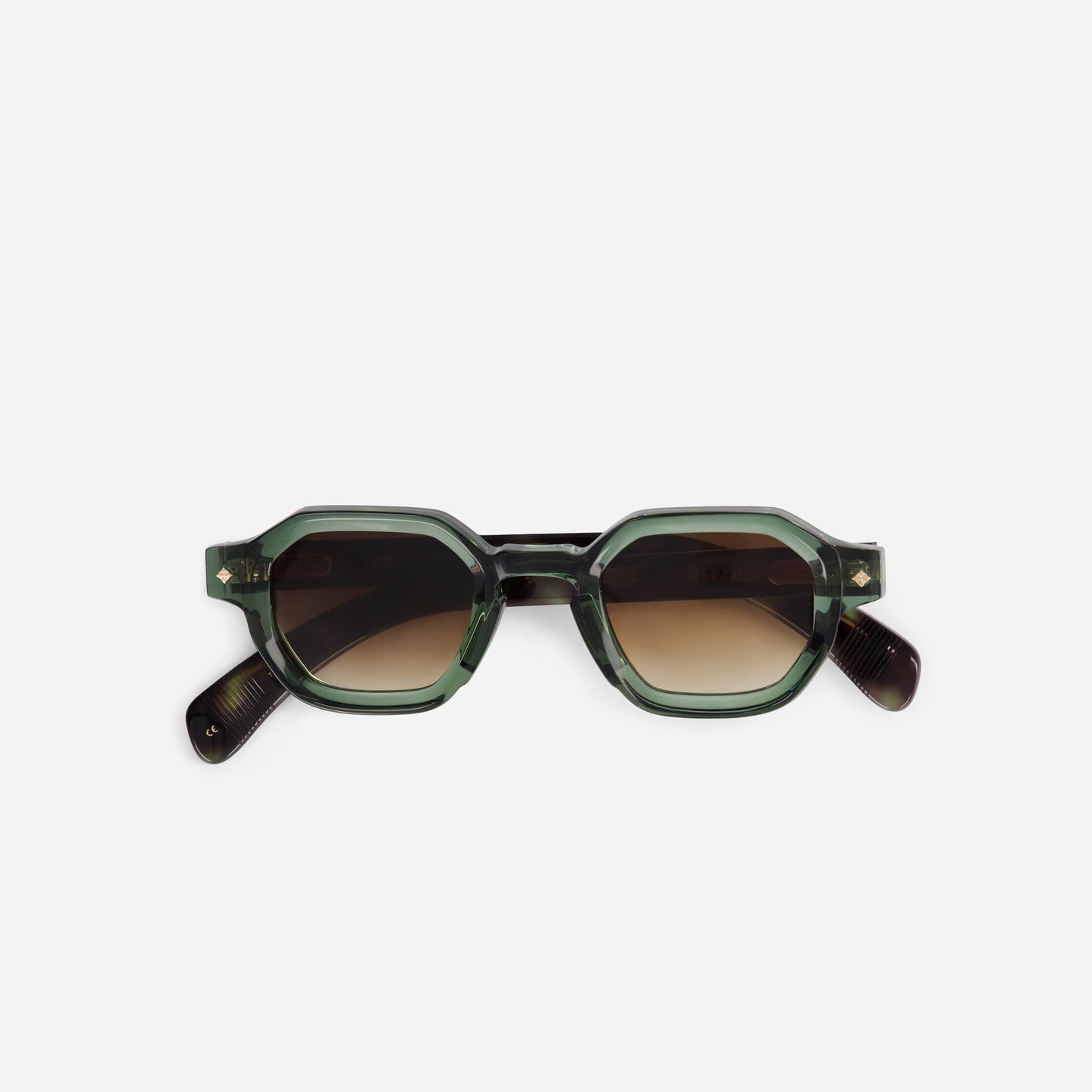 Almach TA-1 sunglasses in dark green with tortoise green temples, from the new collection.