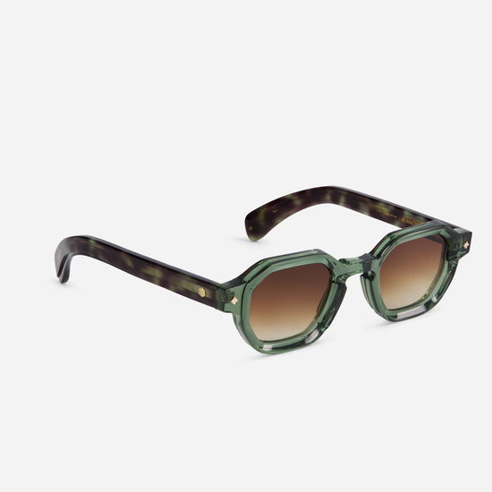 Almach TA-1 sunglasses in dark green acetate with tortoise green temples.