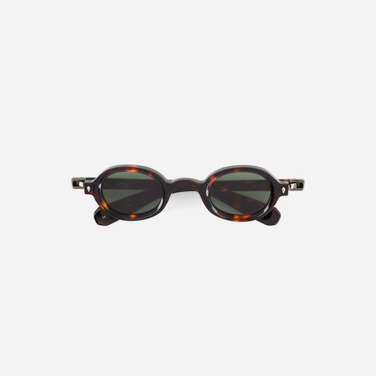 Round oval tortoise sunglasses with dark green lenses 