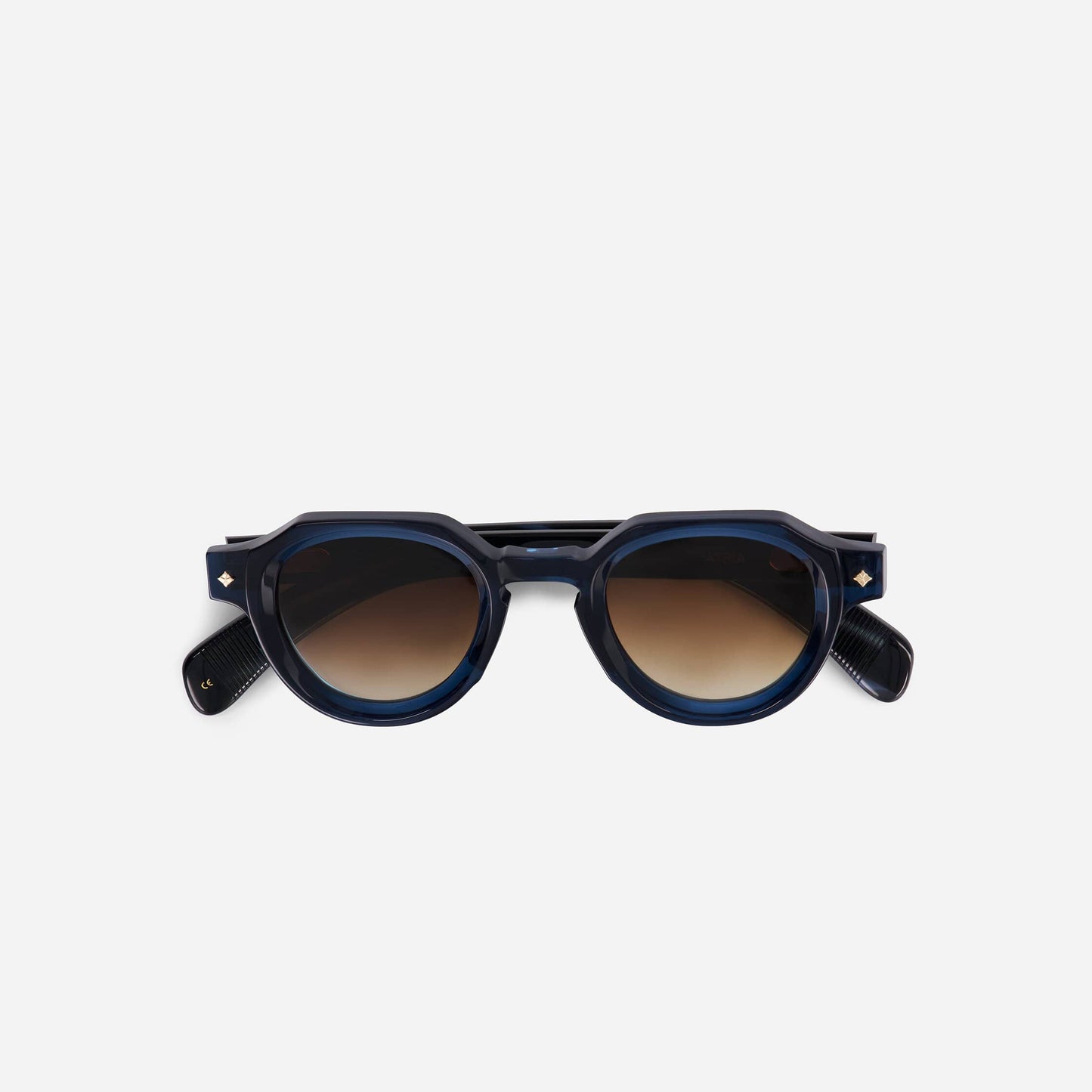 Atria CO-1 sunglasses in cobalt color feature a striking front view with a bi-color design of dark blue and blue tortoise, creating a unique aesthetic.