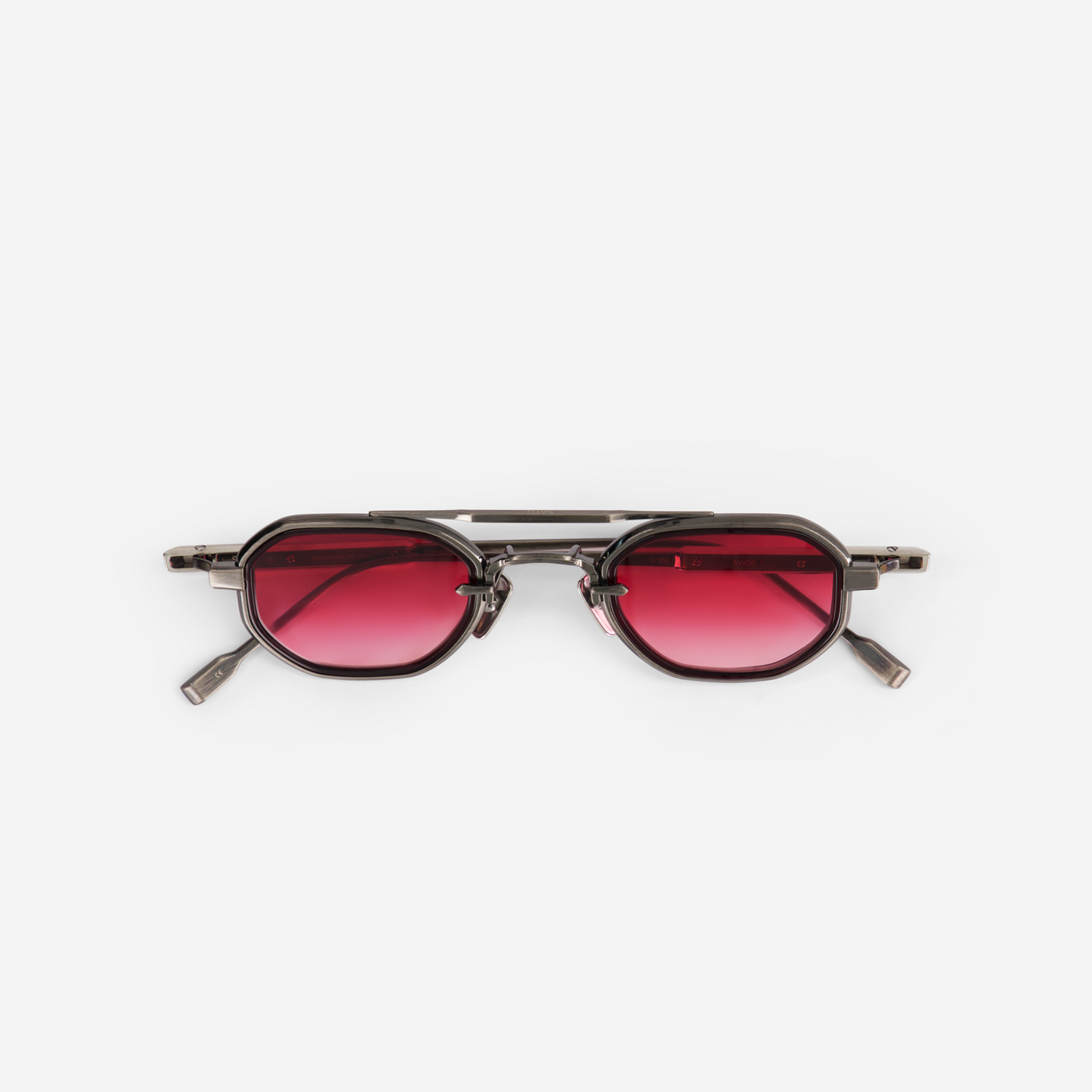 Avior AS/P-1 sunglasses in antique silver and platinum with a burgundy insert.