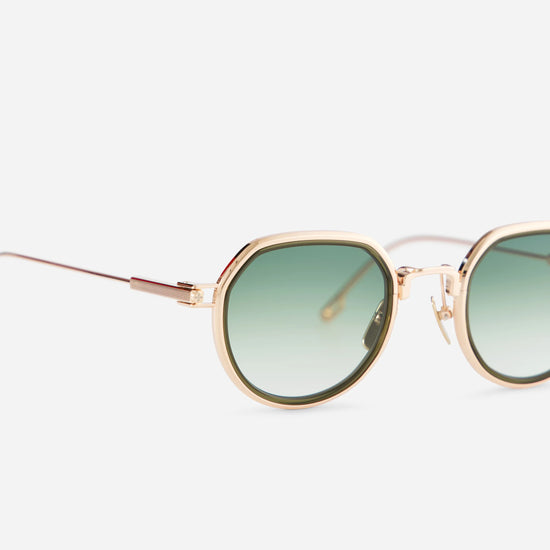 Belel-T S2209 sunglasses, made from exquisite rose gold titanium, showcasing green gradient lenses and a sophisticated olive green insert.
