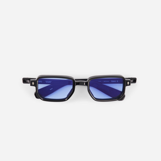 Black frame with light blue lenses