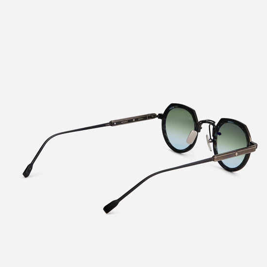 Revati BB/AS-1 sunglasses in brushed black and antique silver with a tortoise insert, crafted in Japan by SATO. Available as a limited edition.