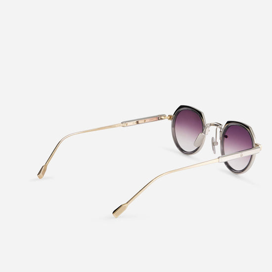 With a design in lunar gold and platinum, the Revati-T LG/P1 sunglasses with a crystal grey insert are expertly made by SATO