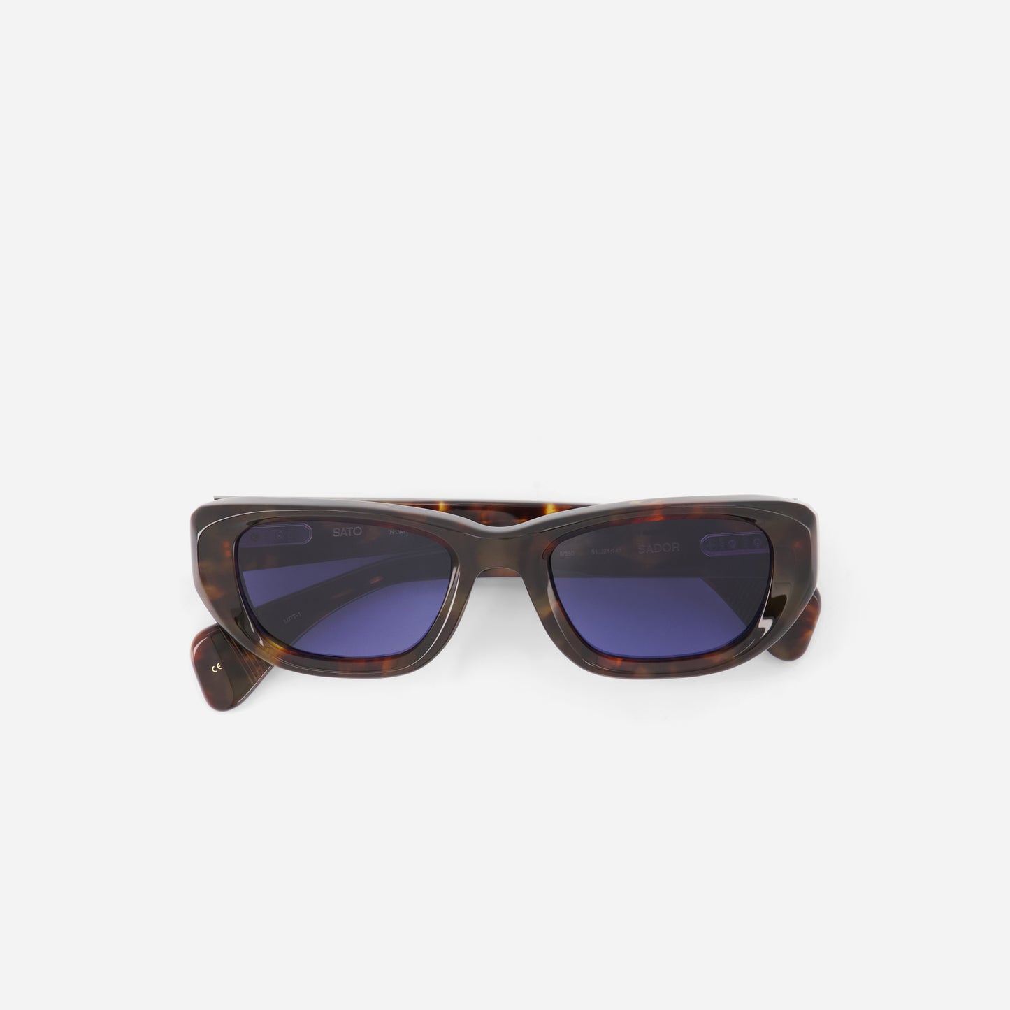 Sunglasses with tortoiseshell frame and dark lenses on a white background