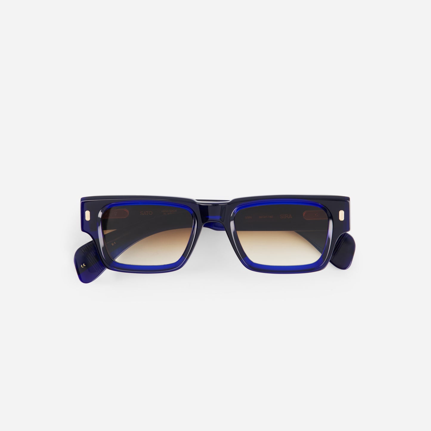 Blue sunglasses with a white background