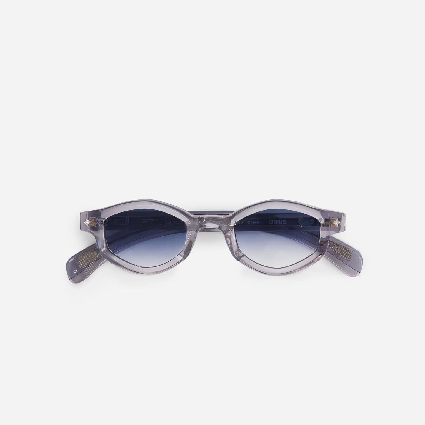 Sirius MERC-1 sunglasses in Mercury feature a sleek grey crystal frame paired with striking blue gradient lenses.