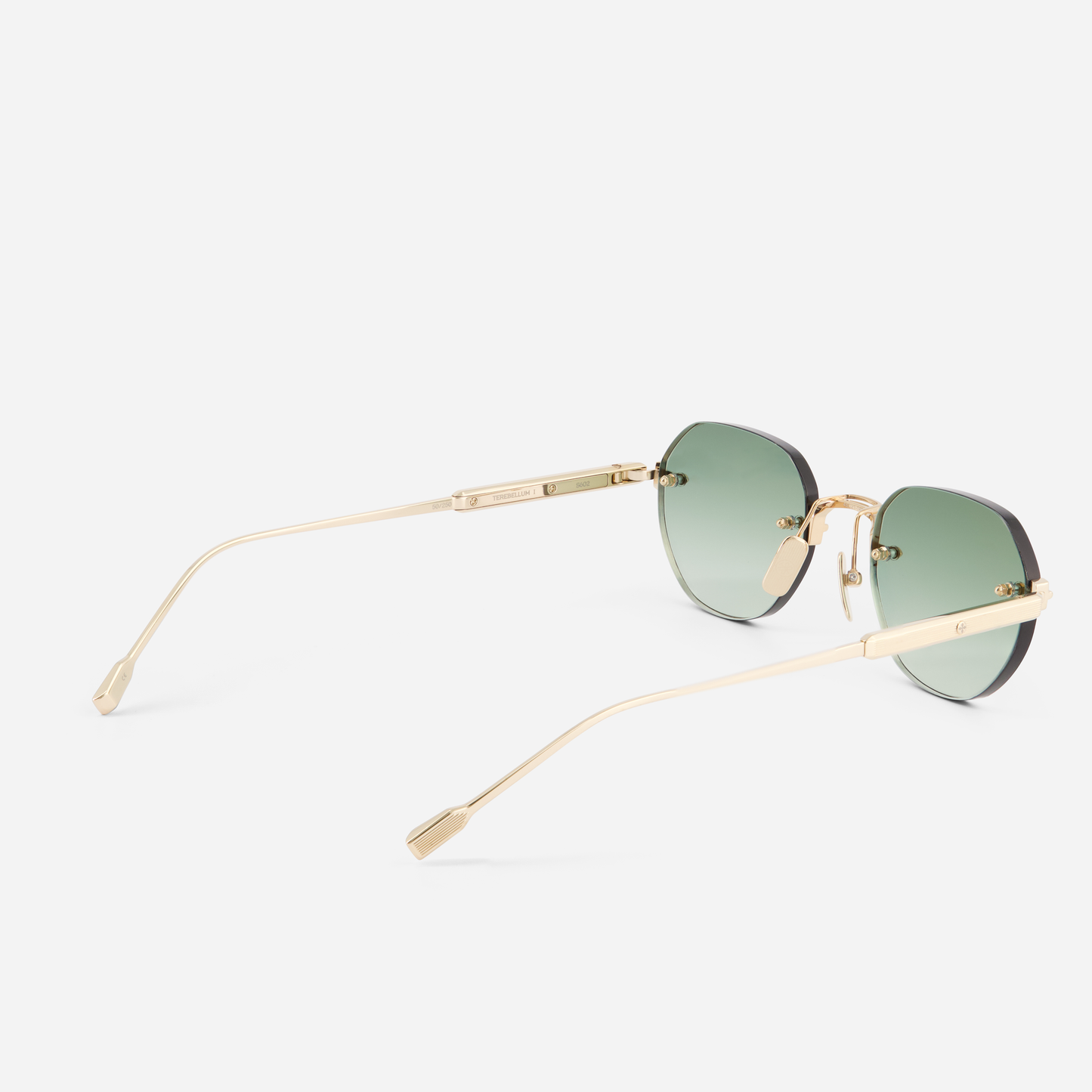 Terebellum I S602 Rimless sunglasses with Lunar Gold and green lenses