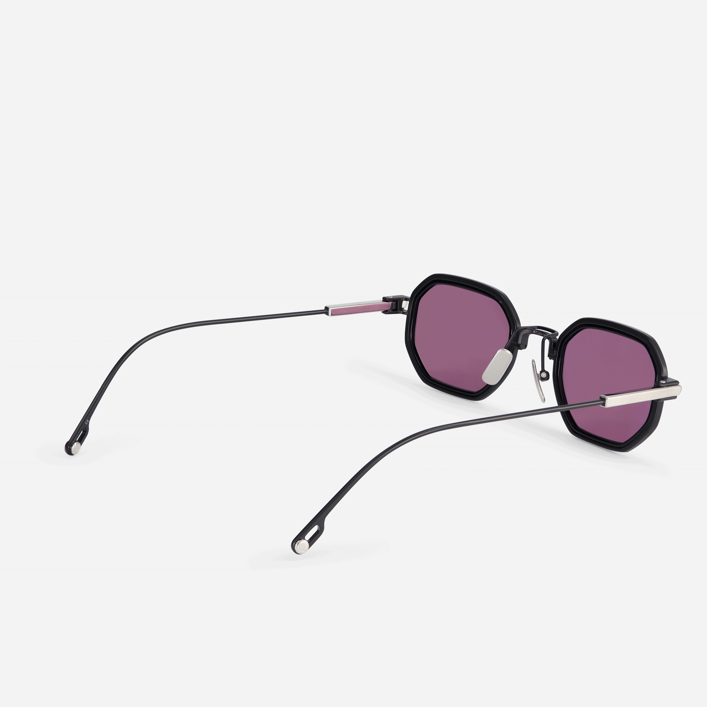Timir-T S5505 glasses, meticulously constructed from pure black and platinum titanium frames, featuring a black Takiron insert and violet lenses.