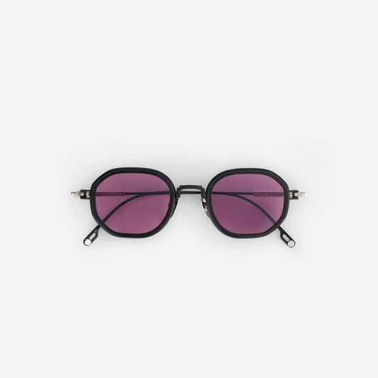 Toliman-T S3305 hexagonal sunglasses crafted from pure black titanium, featuring vibrant purple lenses and a sleek black insert.