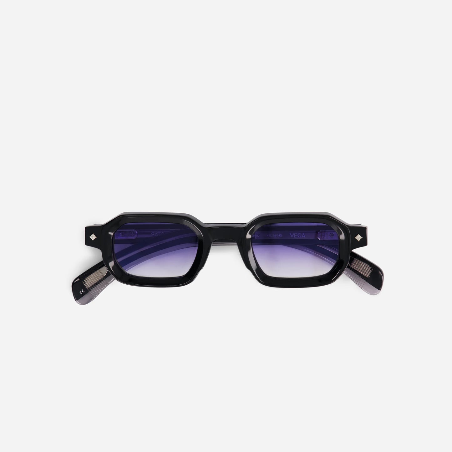 Vega N-1 spectacles feature a sleek black frame paired with blue gradient lenses.