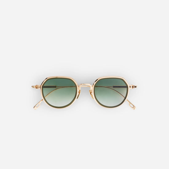 Belel-T S2209 sunglasses crafted from pure rose gold titanium, featuring green gradient lenses and an olive green insert.